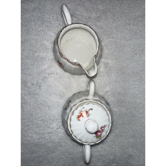 Sugar Bowl W/ Lid And Creamer Set FloralGold Arcs On Rim 2188 by Wurttemberg - Picture 2 of 11